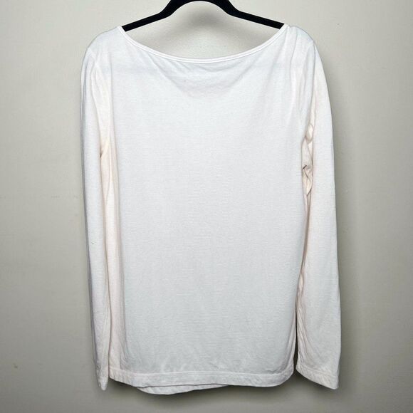 Three Dots Cream Wide Scoop Neck Long Sleeve Shirt Womens XL - Picture 2 of 4